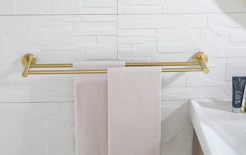 Gold Brushed Bathroom Hardware Set – Wall-Mounted Holders & Accessories