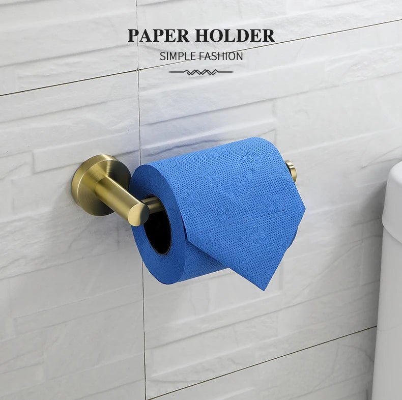 Gold Brushed Bathroom Hardware Set – Wall-Mounted Holders & Accessories