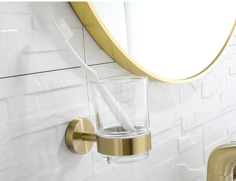 Gold Brushed Bathroom Hardware Set – Wall-Mounted Holders & Accessories