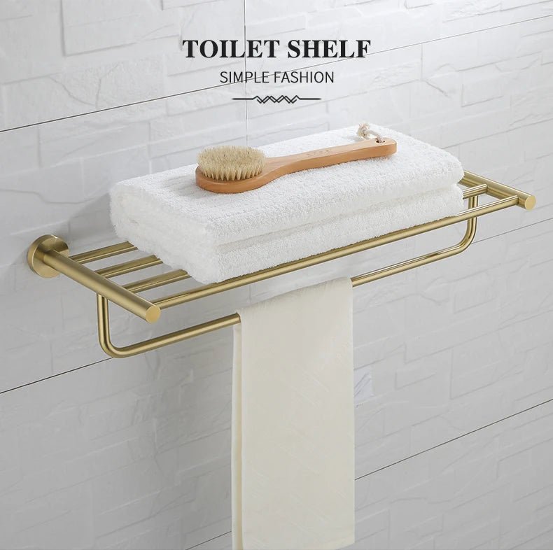 Gold Brushed Bathroom Hardware Set – Wall-Mounted Holders & Accessories