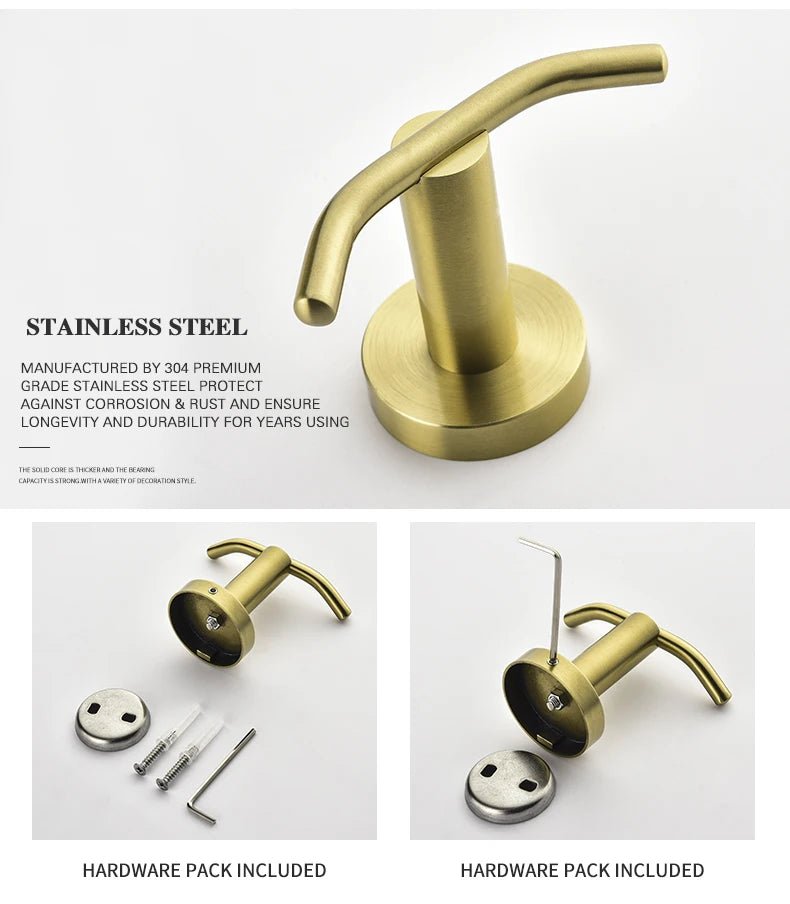 Gold Brushed Bathroom Hardware Set – Wall-Mounted Holders & Accessories