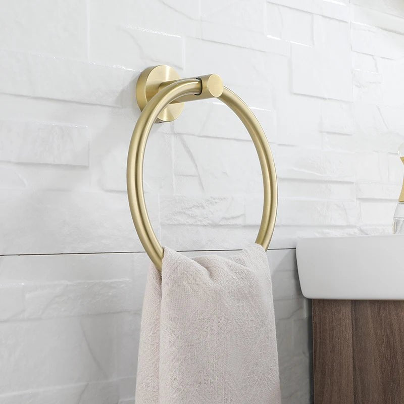 Gold Brushed Bathroom Hardware Set – Wall-Mounted Holders & Accessories