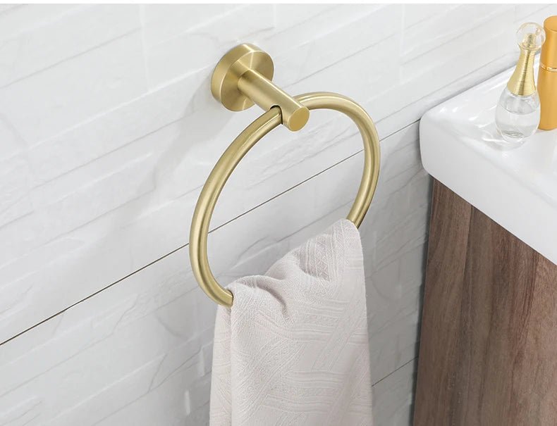 Gold Brushed Bathroom Hardware Set – Wall-Mounted Holders & Accessories