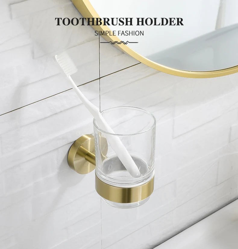 Gold Brushed Bathroom Hardware Set – Wall-Mounted Holders & Accessories