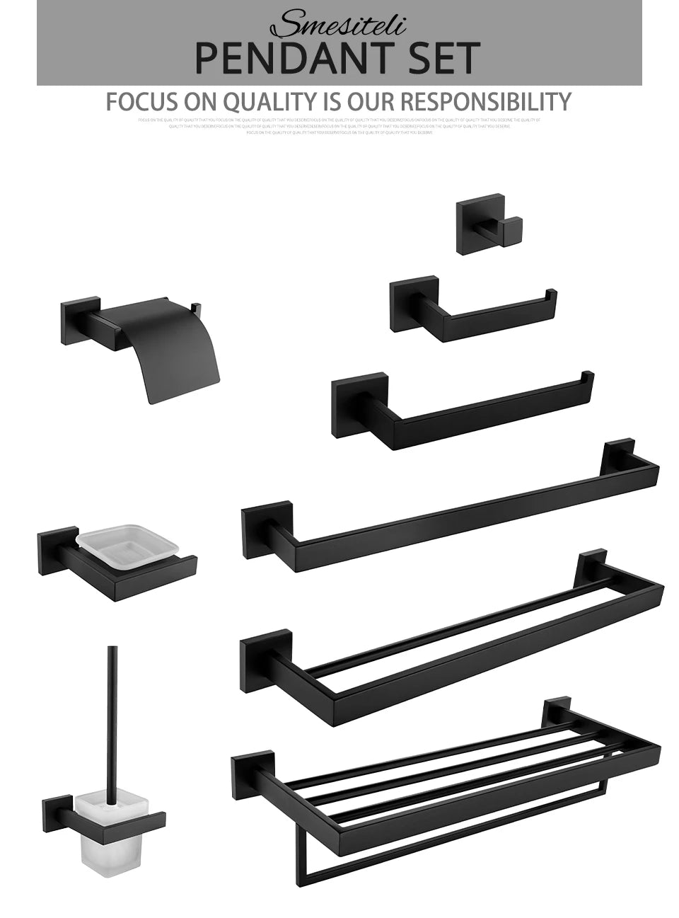 Matt Black Bathroom Hardware & Accessory Kit