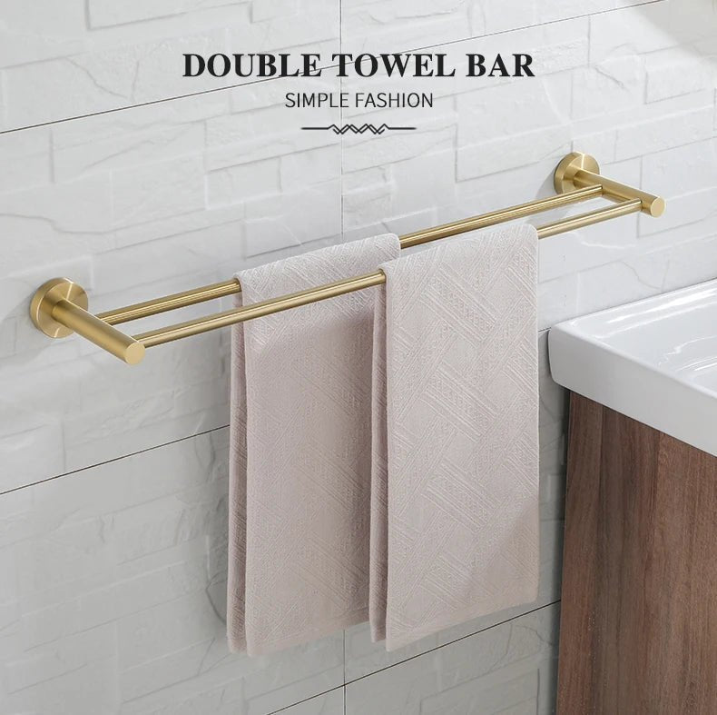 Gold Brushed Bathroom Hardware Set – Wall-Mounted Holders & Accessories