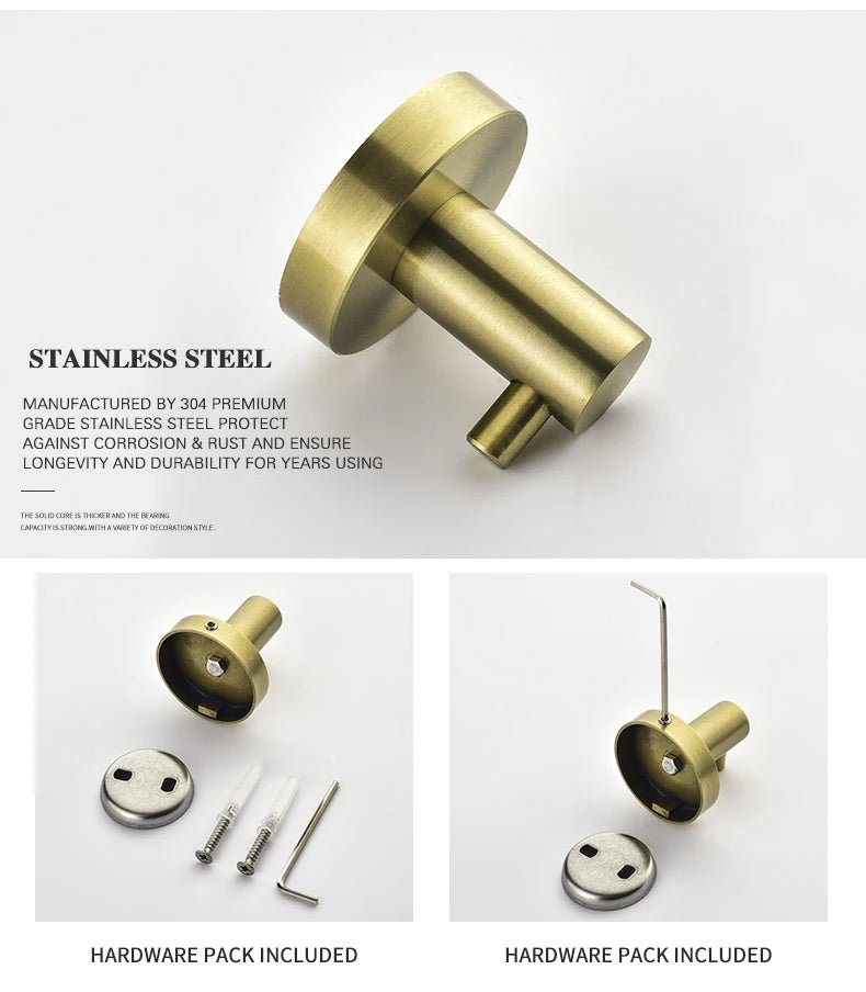 Gold Brushed Bathroom Hardware Set – Wall-Mounted Holders & Accessories