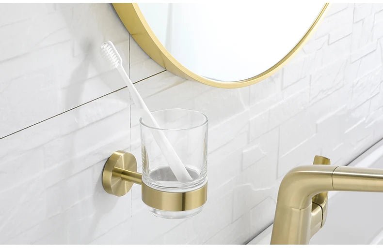 Gold Brushed Bathroom Hardware Set – Wall-Mounted Holders & Accessories