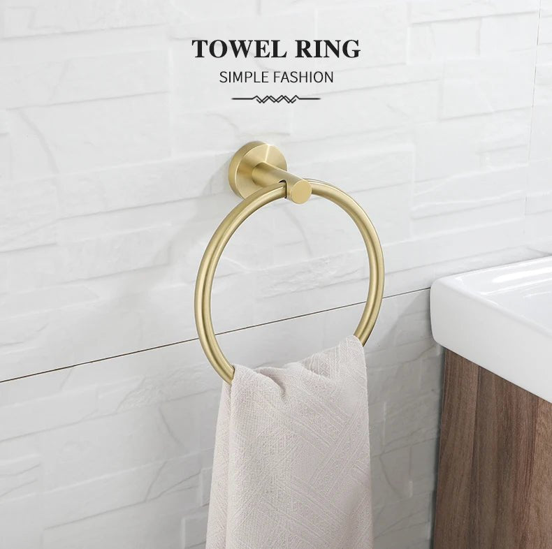 Gold Brushed Bathroom Hardware Set – Wall-Mounted Holders & Accessories
