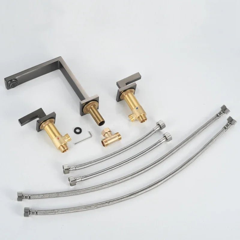 Brushed Gold Widespread Bathroom Faucet – 3-Hole, Dual Handle Mixer Tap