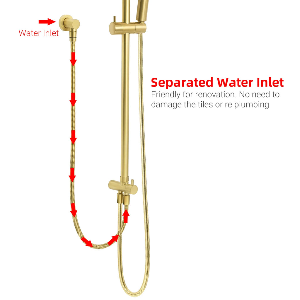 Brushed Gold Square Rain Shower Set with Sliding Rail