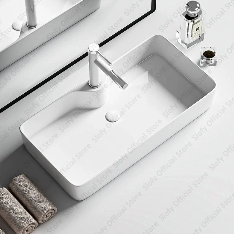 Modern White Ceramic Bathroom Basin – Luxury Multi-Size Artistic Sink