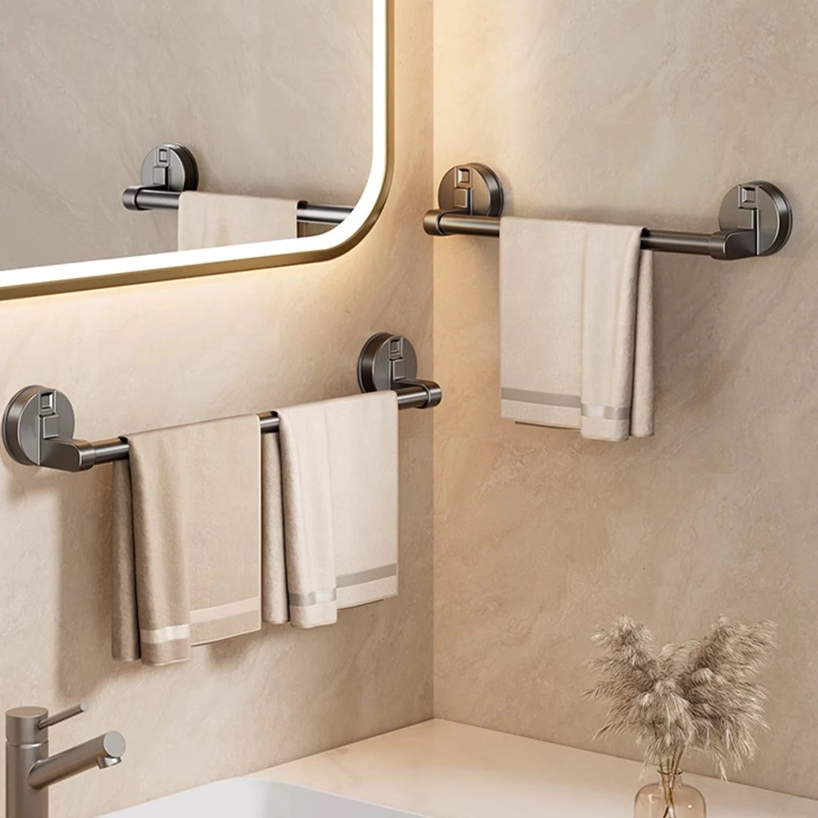 Suction Cup Double Towel Bar (No-Drill Wall Mount)