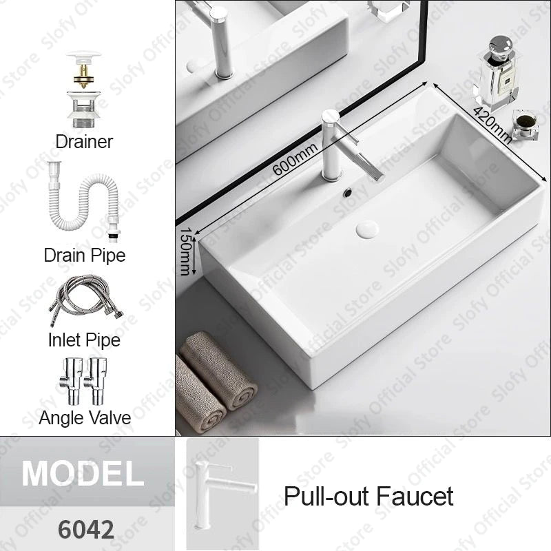 Modern White Ceramic Bathroom Basin – Luxury Multi-Size Artistic Sink