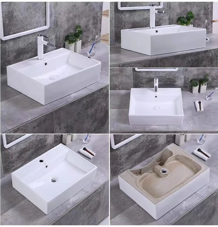 Square White Ceramic Countertop Basin – Multi-Size Vanity Sink