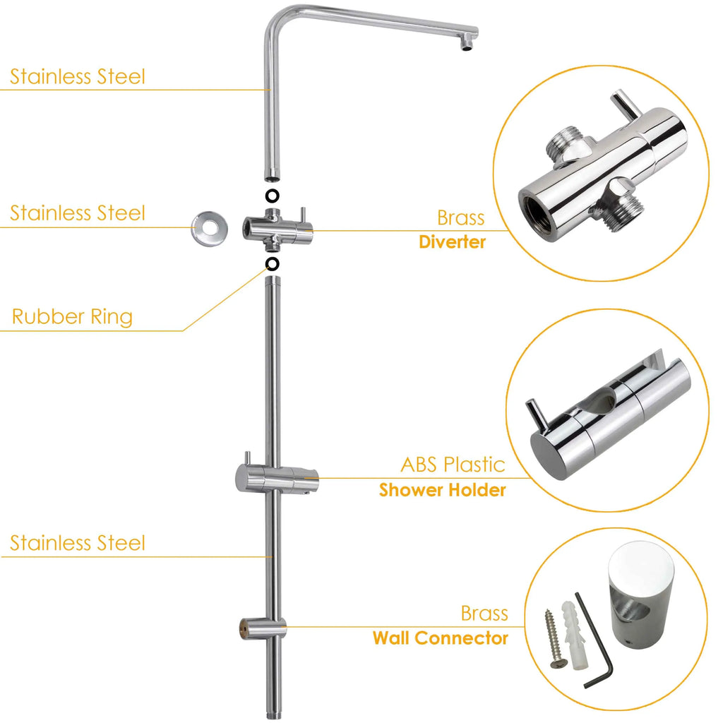 Chrome Round Rain Shower Set with Handheld and Sliding Rail