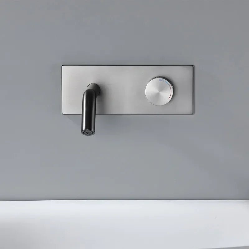 Gunmetal Wall-Mounted Basin Faucet – Single Handle Hot & Cold Mixer