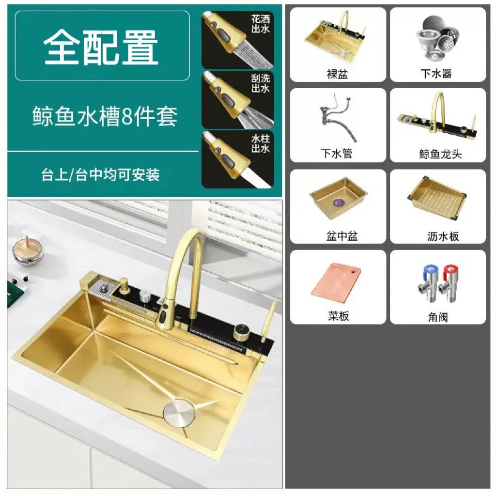 Stainless Steel Kitchen Sink – Digital Display & Ambient Light