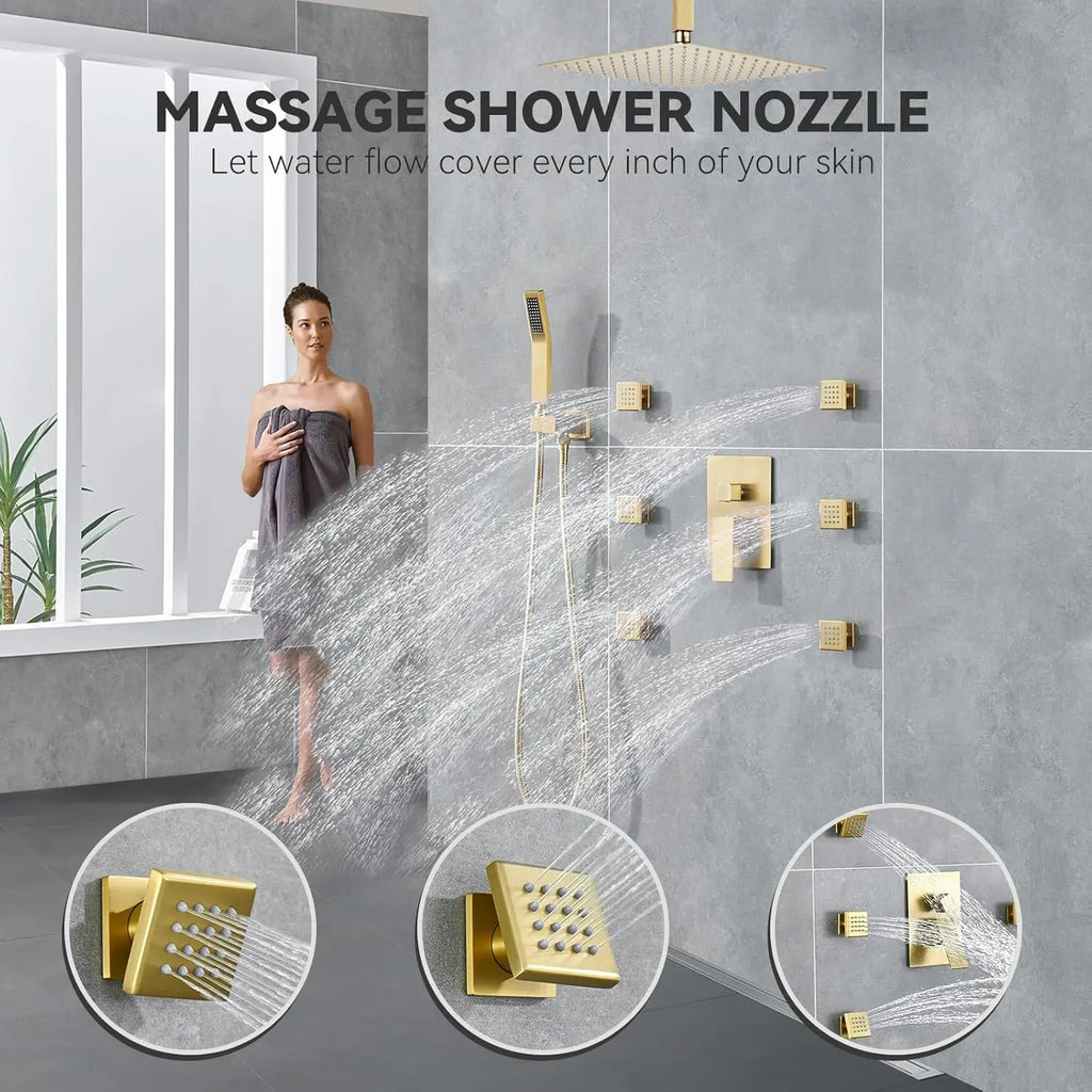 Brushed Gold Thermostatic Rain Shower System
