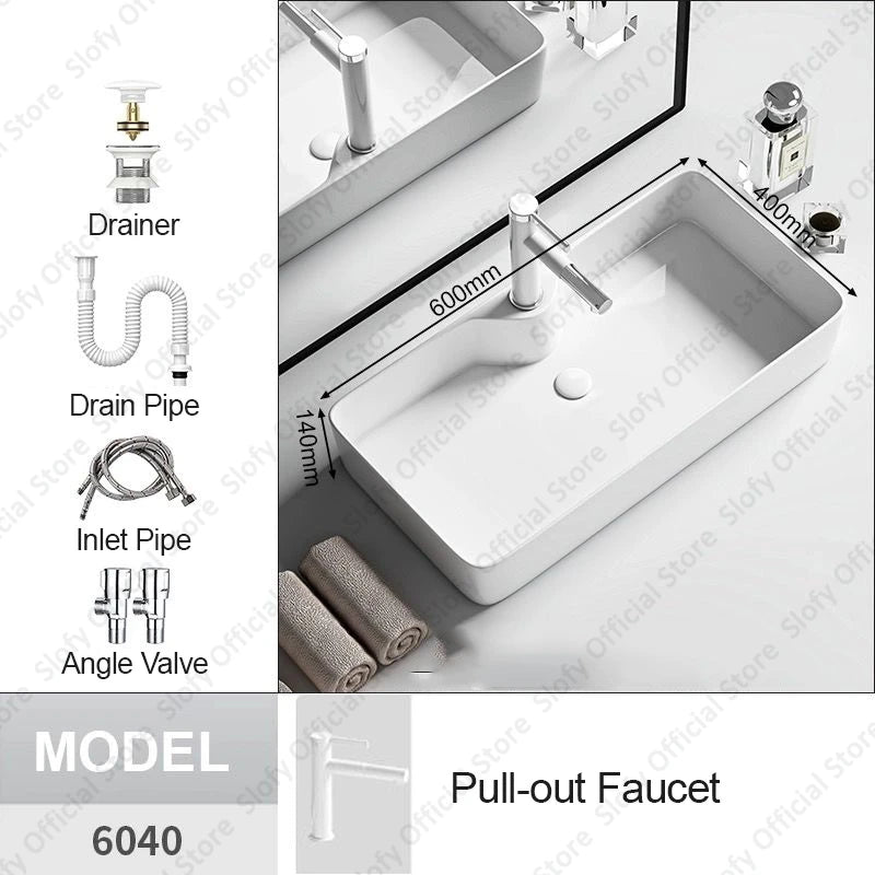 Modern White Ceramic Bathroom Basin – Luxury Multi-Size Artistic Sink