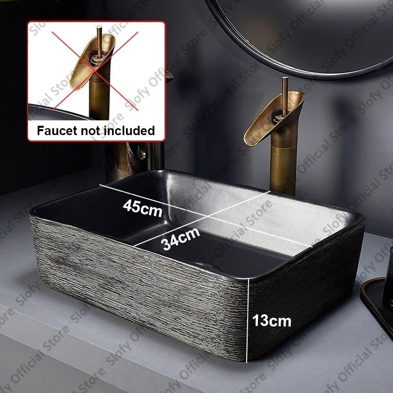 Retro Art Ceramic Countertop Basin – Black Single Bowl Luxury Sink