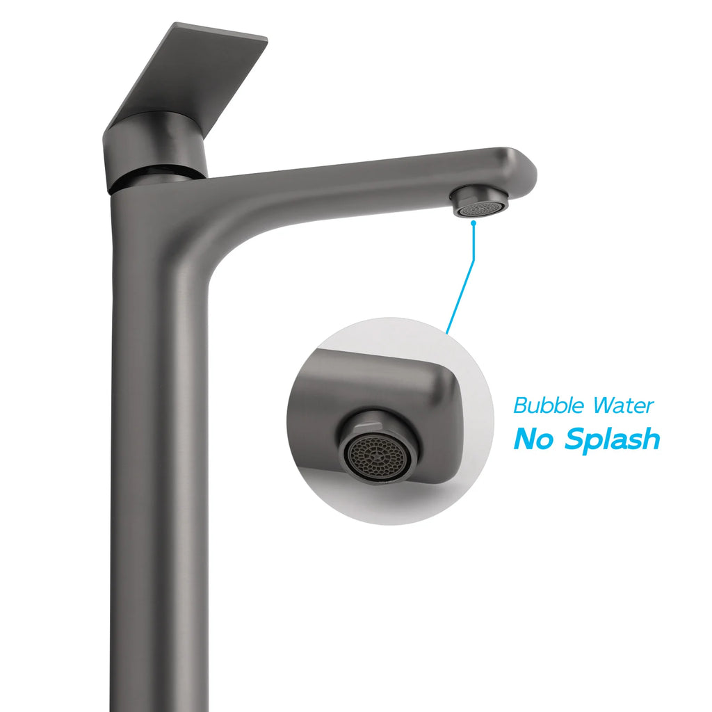 Gunmetal Grey Tall Basin Mixer Tap – Round Bathroom Faucet