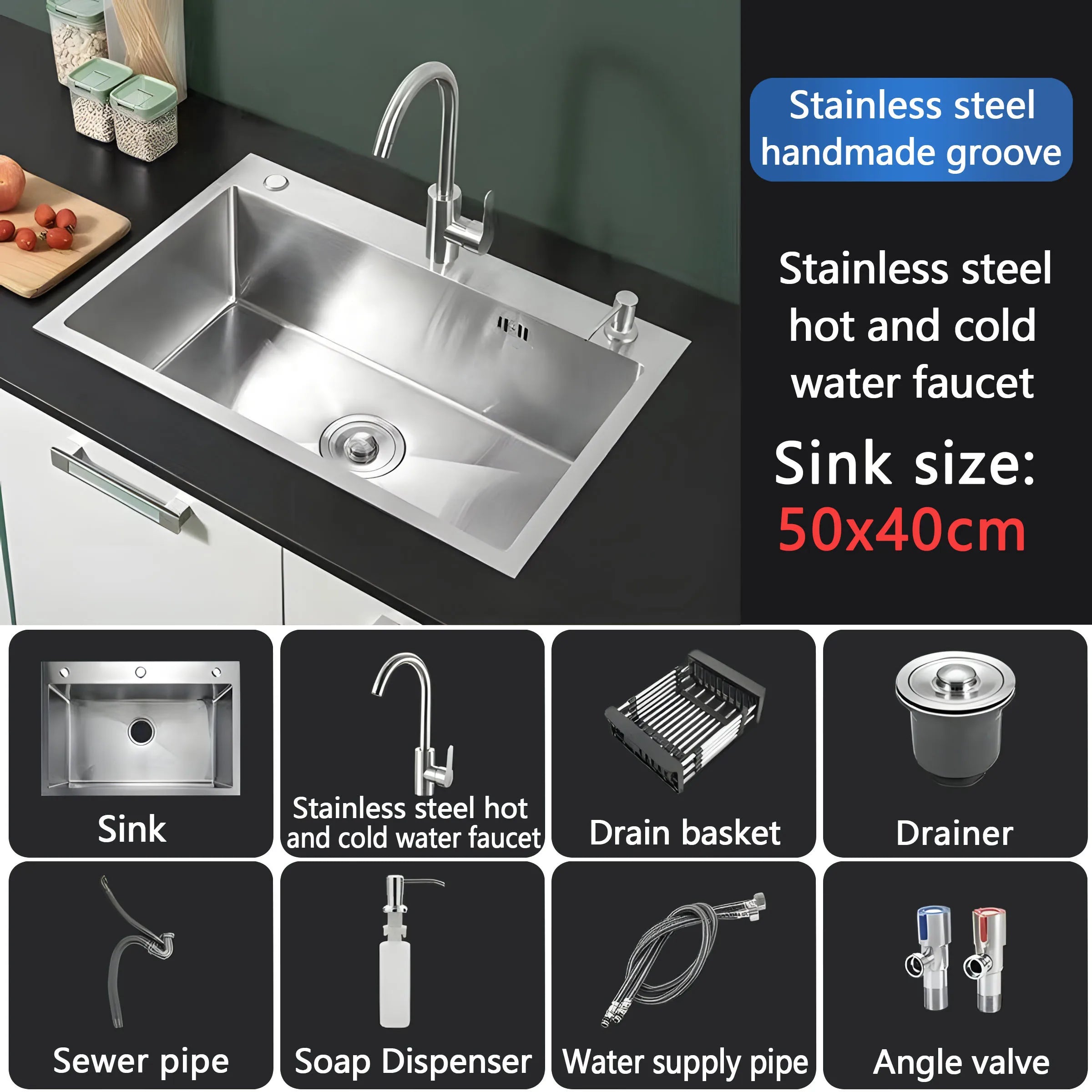 Stainless Steel Farmhouse Kitchen Sink – Single Bowl with Faucet & Drain