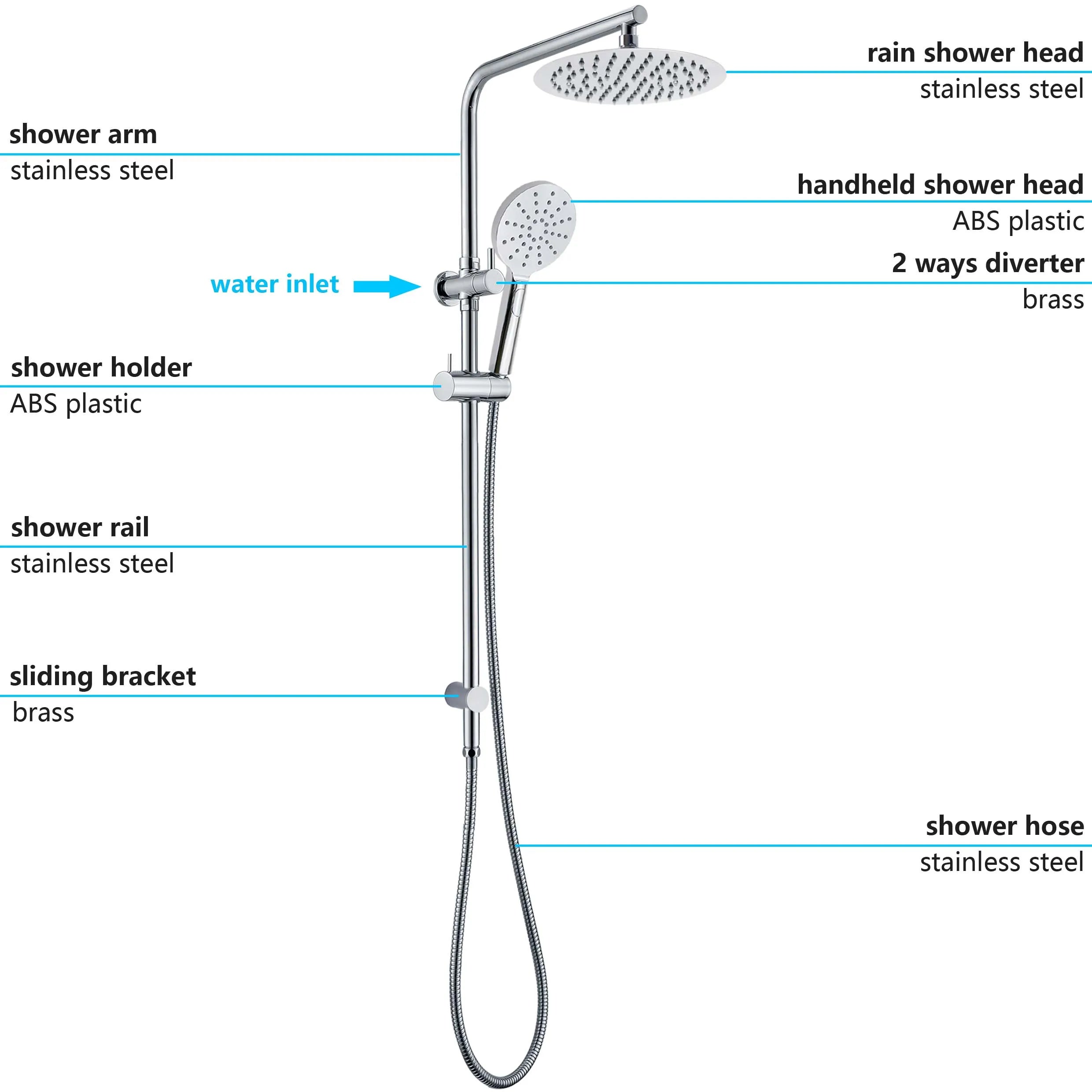 Chrome Round Rain Shower Set with Handheld and Sliding Rail