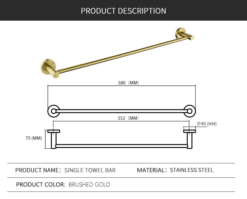 Gold Brushed Bathroom Hardware Set – Wall-Mounted Holders & Accessories