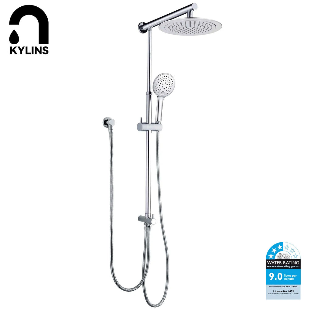 Chrome 9" Rain Shower with Adjustable Sliding Rail