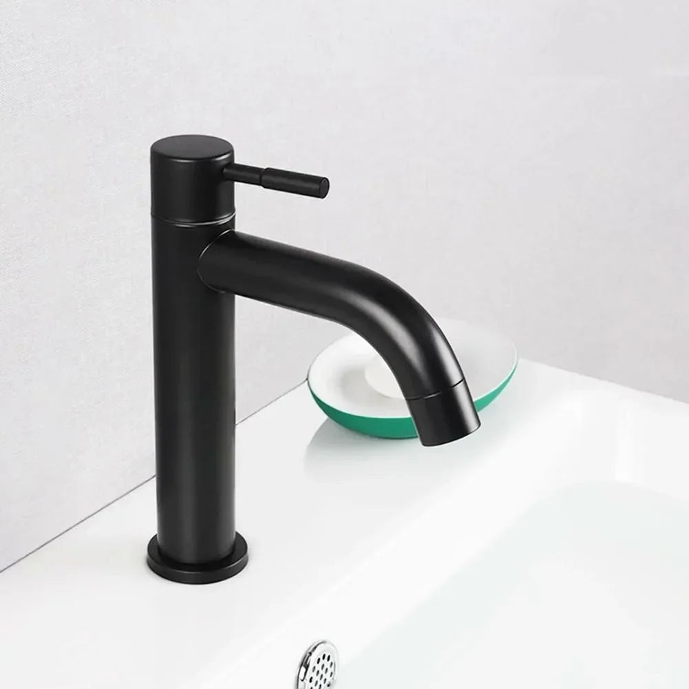 Stainless Steel Basin Faucet – Single Cold Water Tap (Gold/Black/Silver)