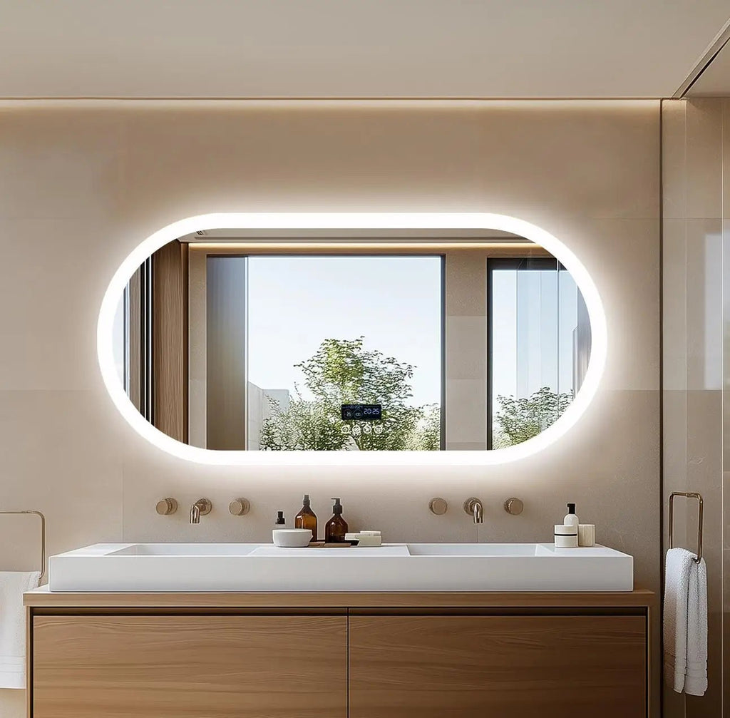 Oval LED Bathroom Mirror with Bluetooth & Digital Display – Smart Wall-Mounted (80/120cm)