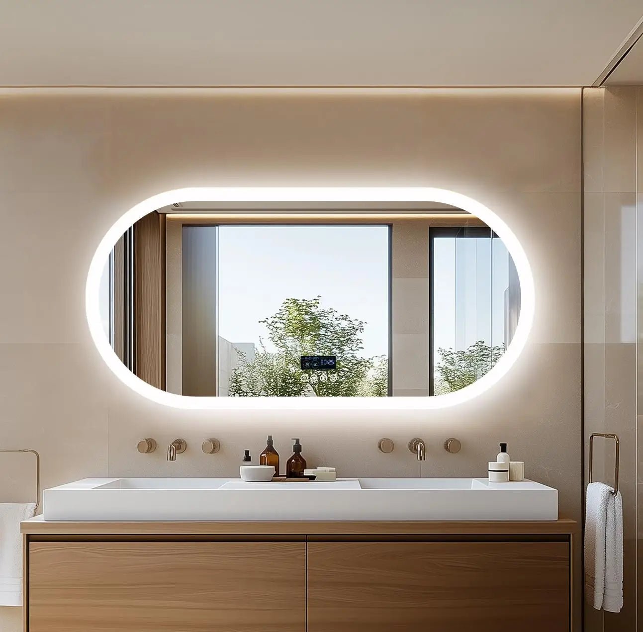 Oval LED Bathroom Mirror with Bluetooth & Digital Display – Smart Wall-Mounted (80/120cm)