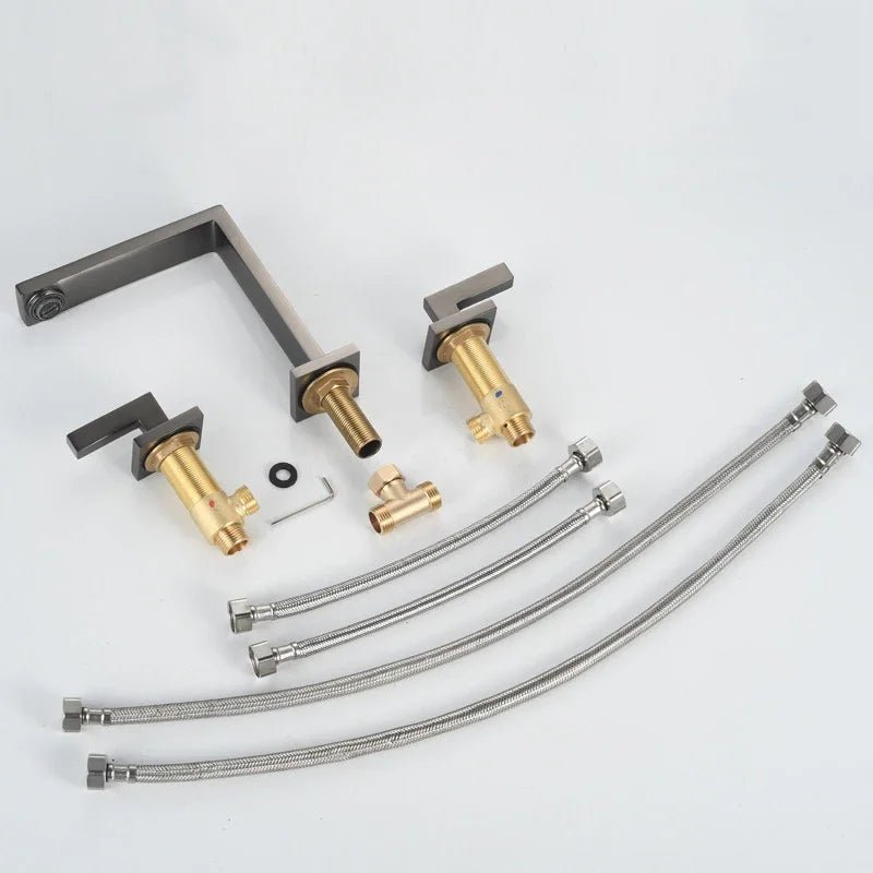 Brushed Gold Widespread Bathroom Faucet – 3-Hole, Dual Handle Mixer Tap