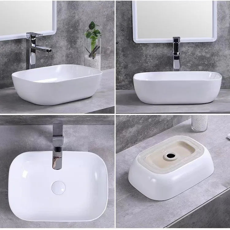 Square White Ceramic Countertop Basin – Multi-Size Vanity Sink