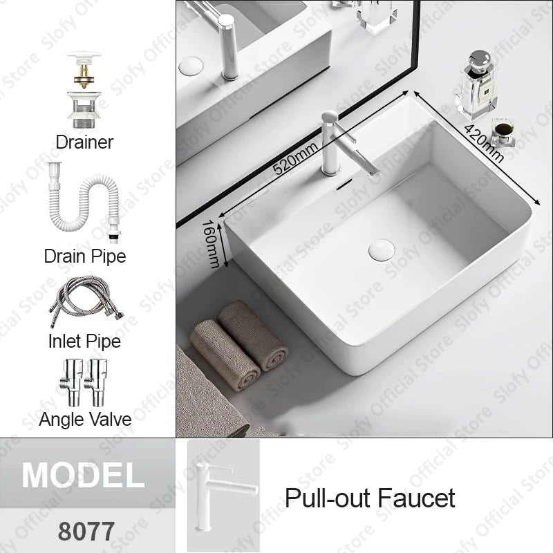 Modern White Ceramic Bathroom Basin – Luxury Multi-Size Artistic Sink