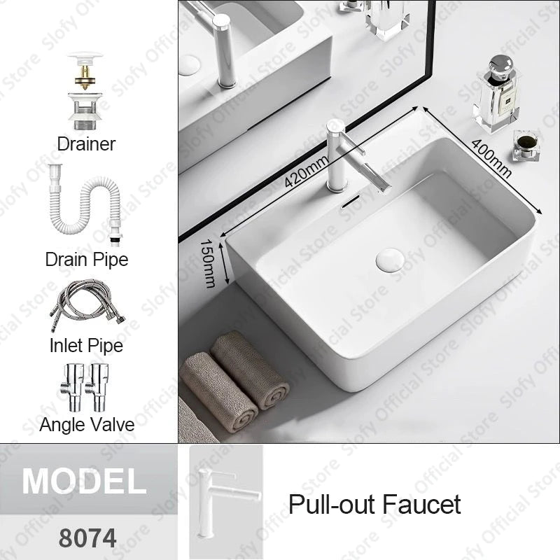 Modern White Ceramic Bathroom Basin – Luxury Multi-Size Artistic Sink