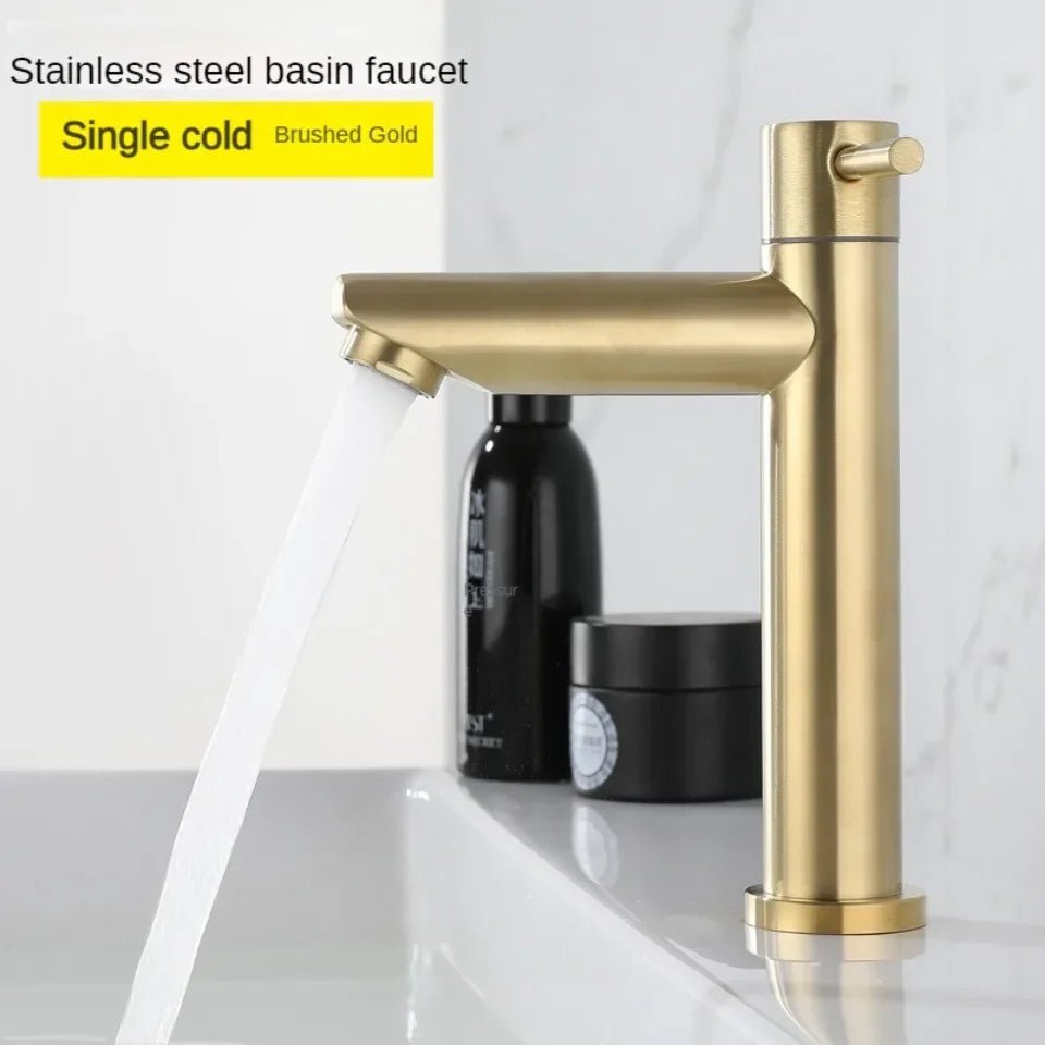 Brushed Gold Waterfall Basin Faucet – Single Cold Water Stainless Steel Tap