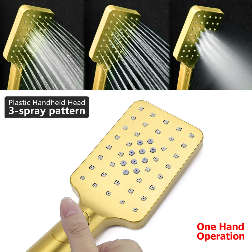 Brushed Gold Square Rain Shower Set with Sliding Rail