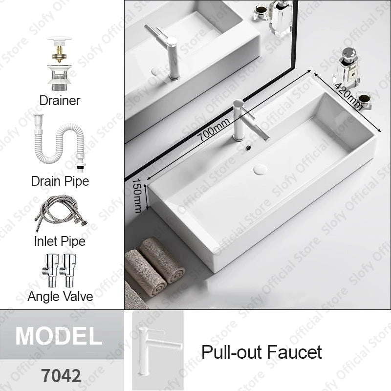 Modern White Ceramic Bathroom Basin – Luxury Multi-Size Artistic Sink