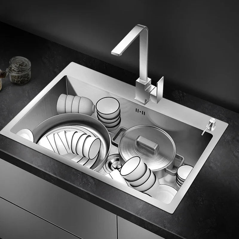 Stainless Steel Farmhouse Kitchen Sink – Single Bowl with Faucet & Drain