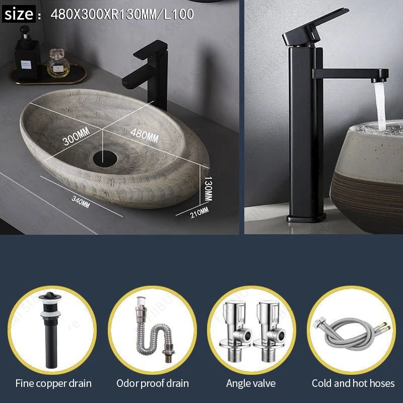 Oval Ceramic Vessel Sink – Above Counter Bathroom Basin