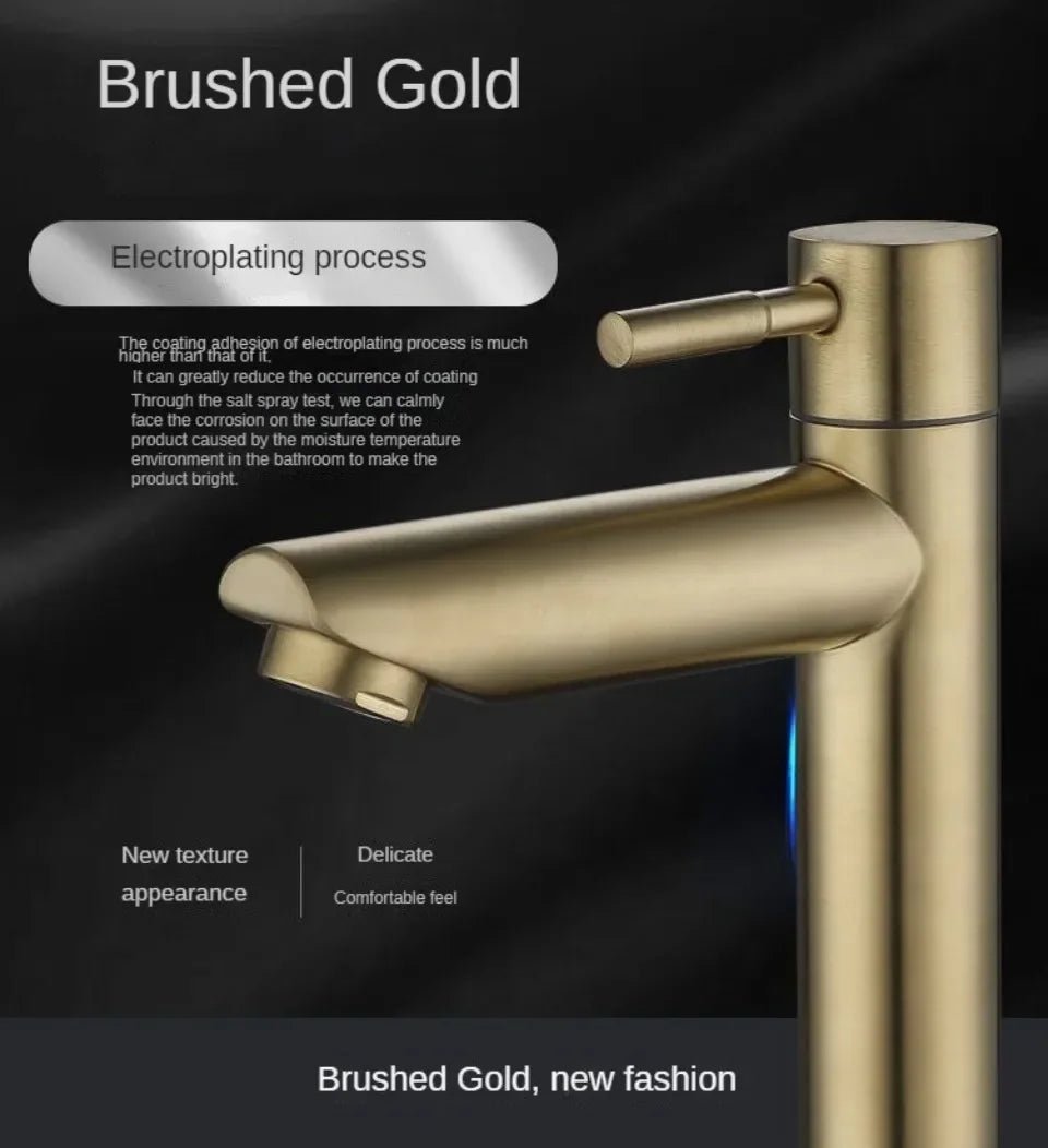 Brushed Gold Waterfall Basin Faucet – Single Cold Water Stainless Steel Tap