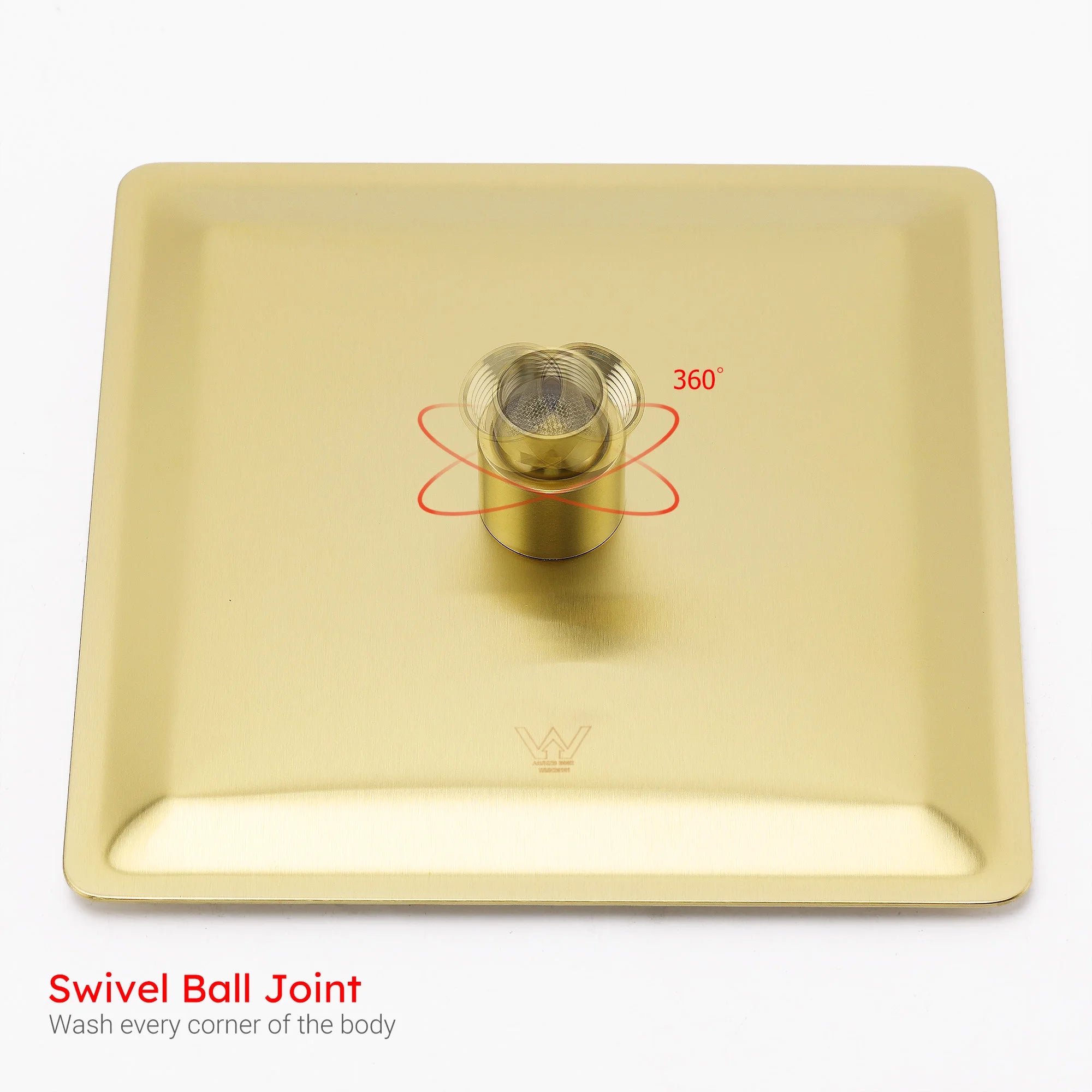 Brushed Gold Square Rain Shower Head with Wall Arm