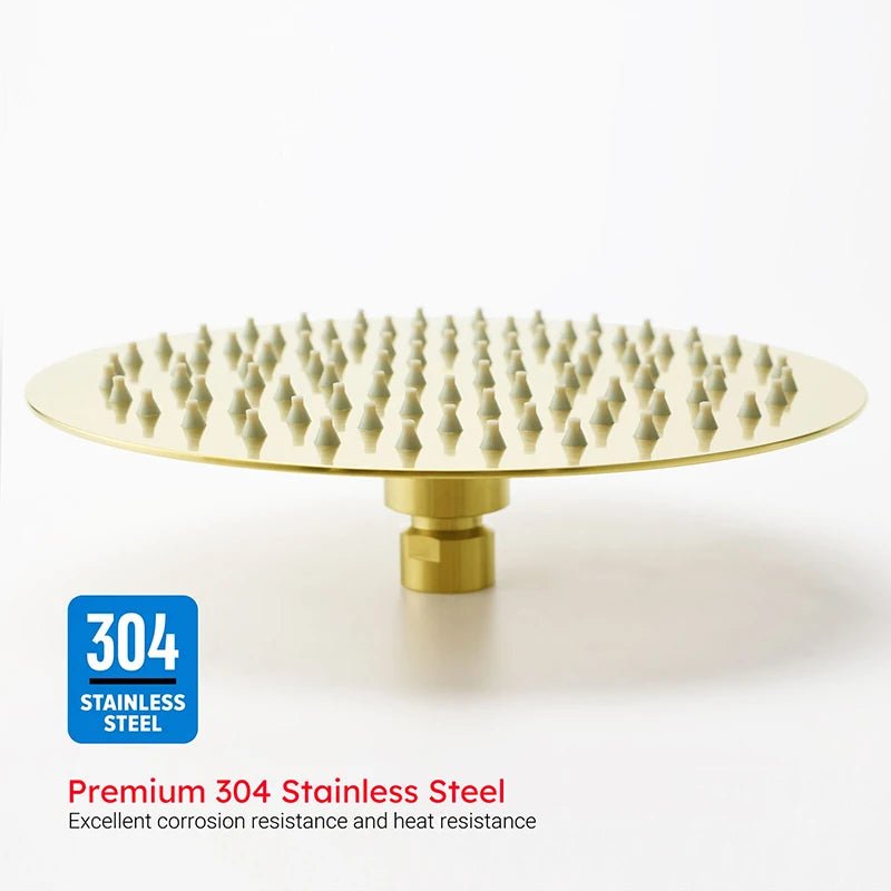 Brushed Gold Round Rain Shower Set with Sliding Rail