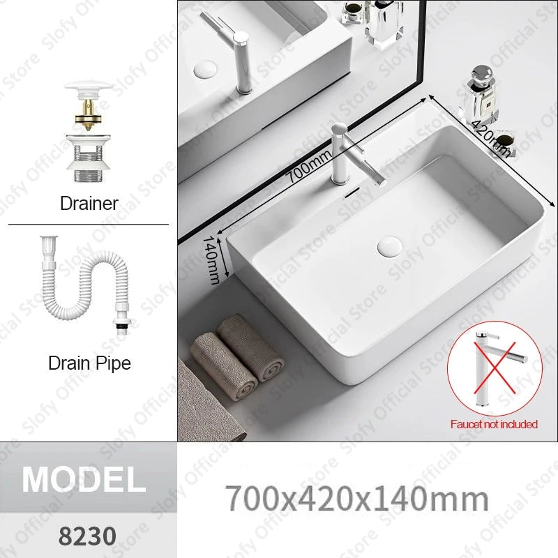Modern White Ceramic Bathroom Basin – Luxury Multi-Size Artistic Sink