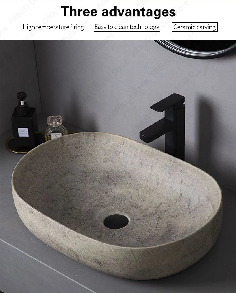 Oval Ceramic Vessel Sink – Above Counter Bathroom Basin