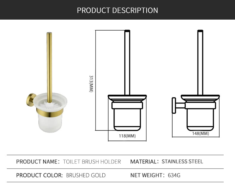 Gold Brushed Bathroom Hardware Set – Wall-Mounted Holders & Accessories