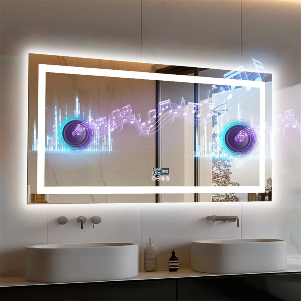 XXL Smart LED Bathroom Mirror – Bluetooth, Digital Display, Anti-Fog, Front & Back Lit