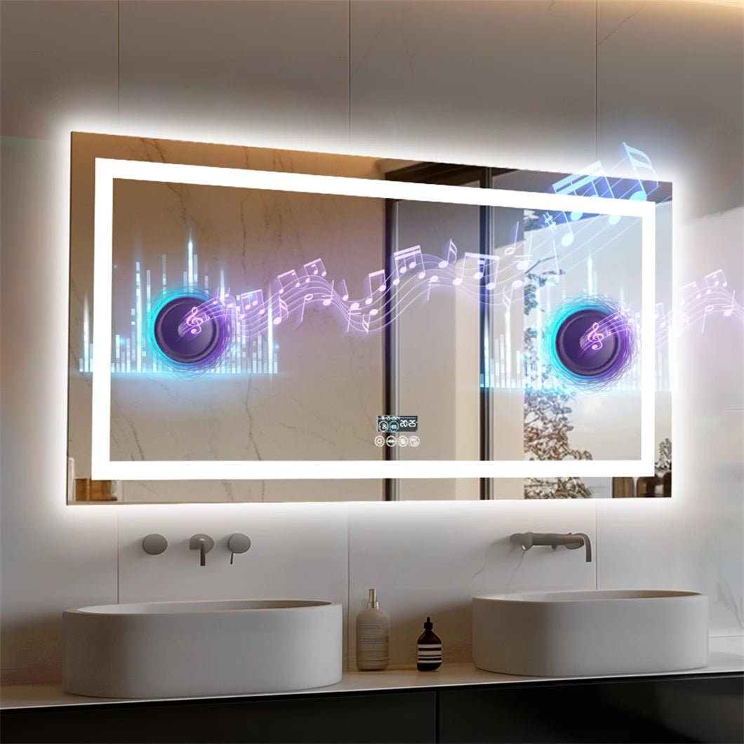 XXL Smart LED Bathroom Mirror – Bluetooth, Digital Display, Anti-Fog, Front & Back Lit